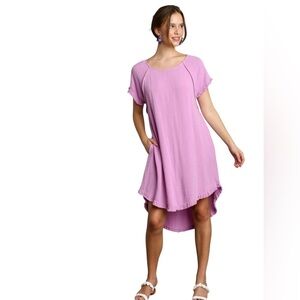 Umgee Womens Lavender Flutter Sleeve High Low Sundress Size Small Relaxed Beach